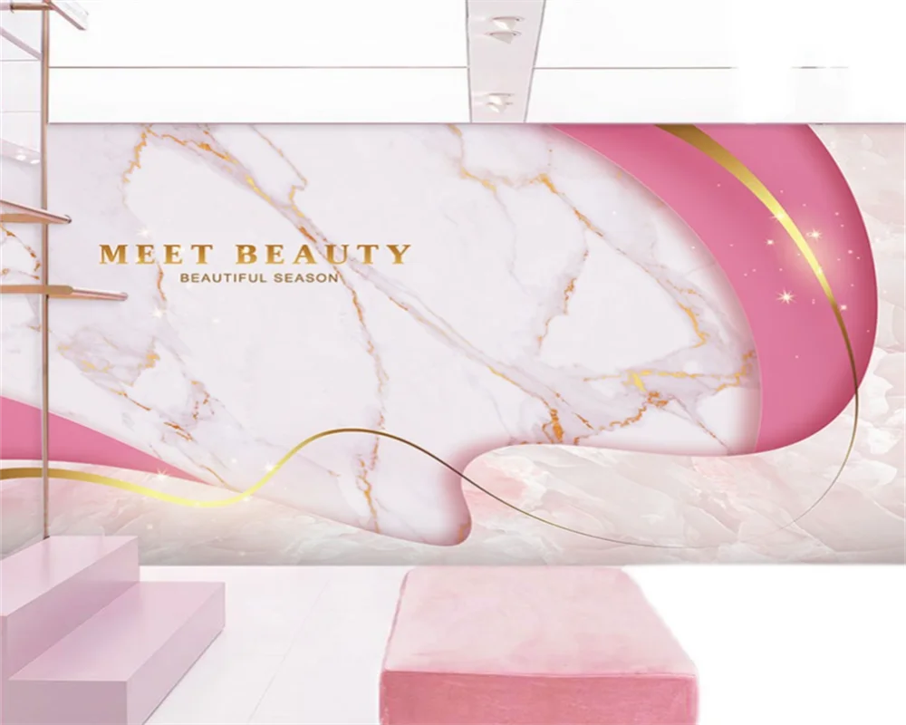 beibehang Custom beauty salon reception image nail salon marble light luxury decoration wallpaper papel de parede papier peint