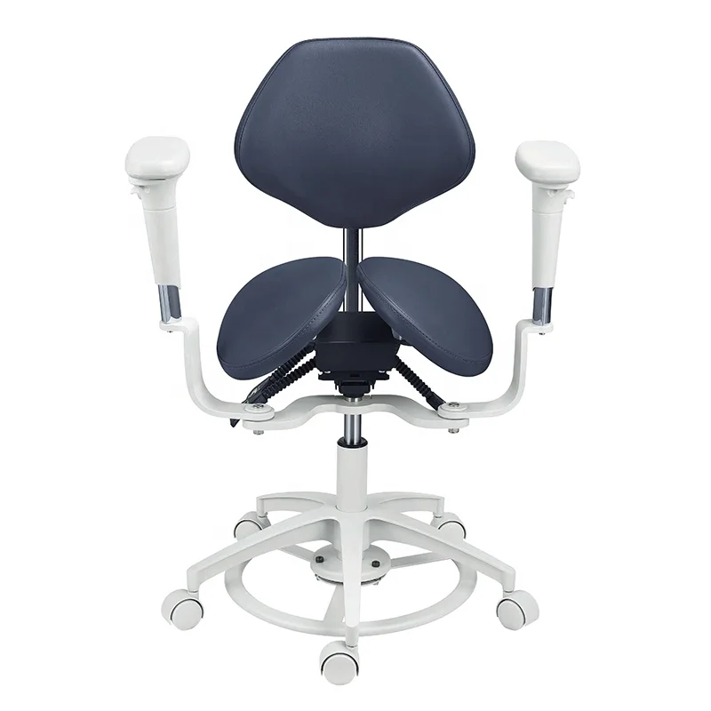 Dental Doctor's Chair Split Saddle Stool with Backrest Manual Metal