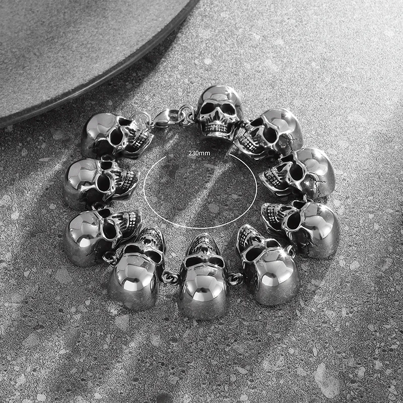 High Quality Metal Hell Devil Ghost Head Bracelet Full Skull Bracelet Domineering Men\'s Punk Rock Party Motorcycle Jewelry Gift