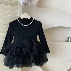 Girls' dress winter 2025 new stylish baby little black dress with thick velvet and children's fluffy princess dress