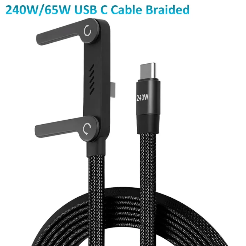 

Складной кабель USB-C 240W/65W с оплеткой, для быстрой зарядки и передачи данных, с держателем для телефона, PD Type-C, для iPhone 15-17, Samsung, Xiaomi
