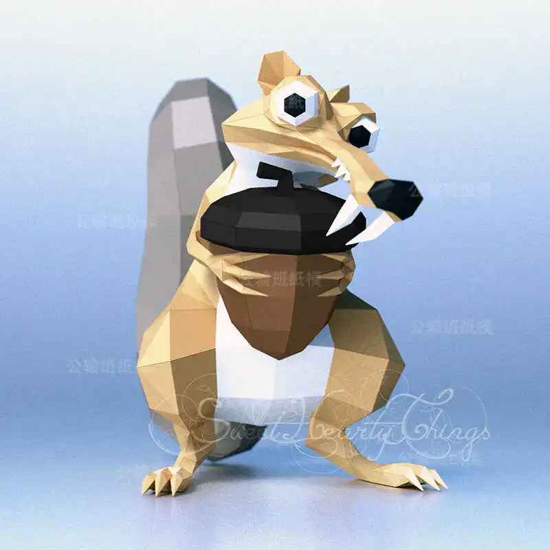 Écureuils câlin gland papier modèle Papercraft 3D bricolage Puzzles fait à la main bas Poly Origami jouets créatifs maison bureau décor Sculpture