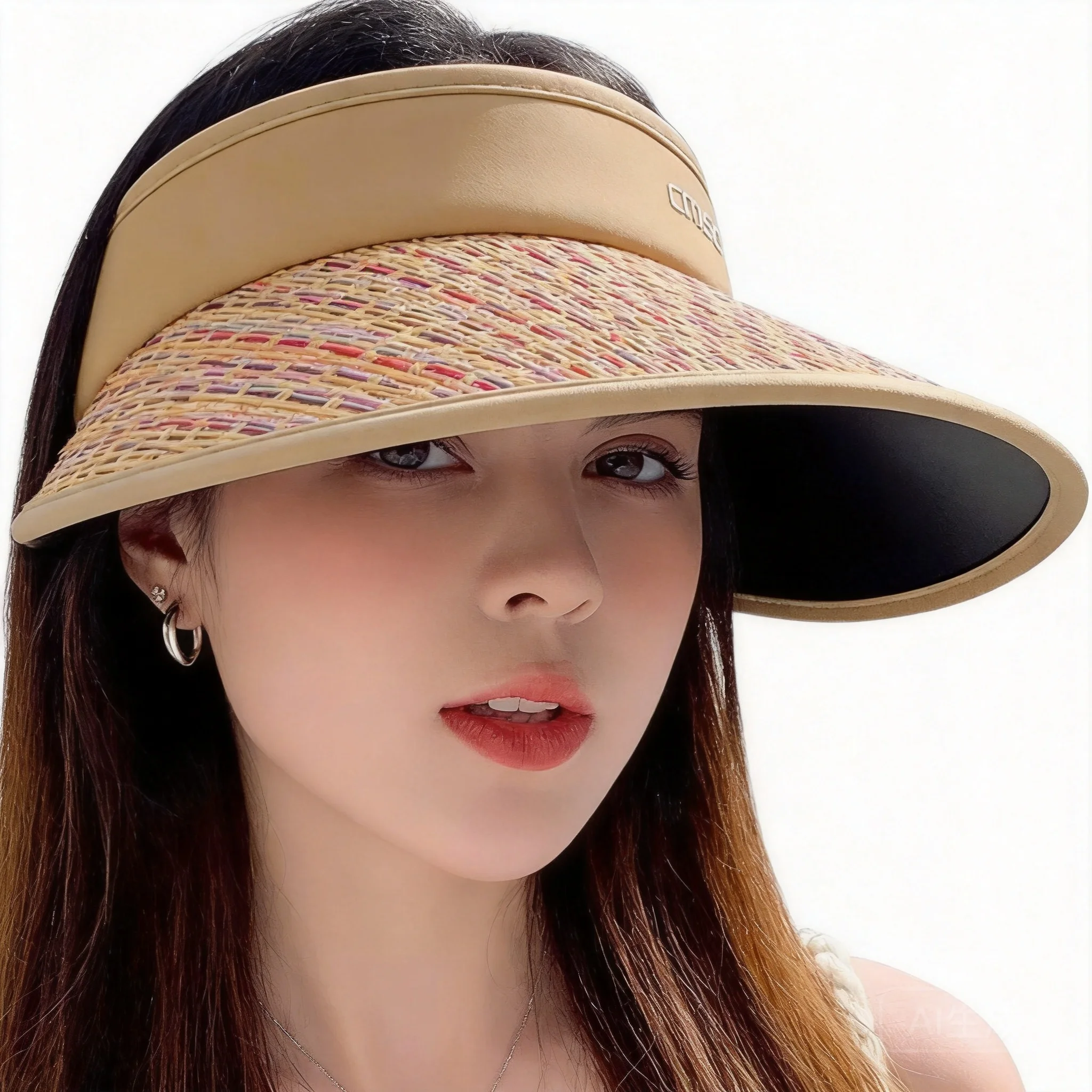 Women Rainbow Striped Woven Wide Brim Sun Visor Hat Breathable Summer Uv Protection Beach Cap For Adult Outdoor Seaside Travel