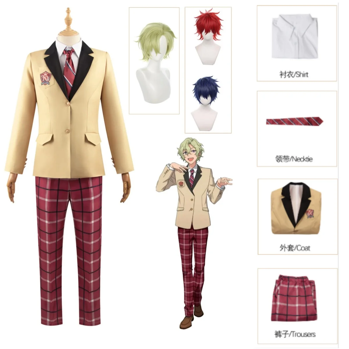 

Game Ensemble Stars Tomoe Hiyori Sazanami Jun Cosplay Costume Wigs Eve Reimei Gakuen School Boy JK Uniform Comic Con Clothing