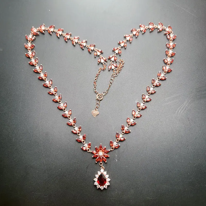 

Ювелирные изделия для вечеринок, серебро 925, кулон с натуральным гранатом, ожерелье для женщин, свадебные украшения, кулон из стерлингового серебра