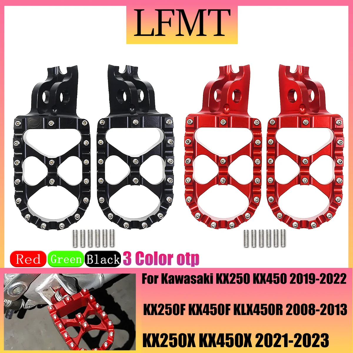 

Motorcycle CNC FootRest Footpegs Foot Pegs Pedals For Kawasaki KX250 KX450 2019 2020 KX250F KX450F 2017 2018 KLX450R 2008-2023