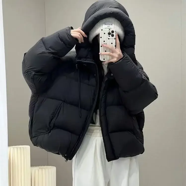 الشتاء الرباط مقنعين بطة بيضاء أسفل سترة الإناث الصلبة سستة الدافئة الخبز أبلى المرأة فضفاضة باركر أسفل سترة #5