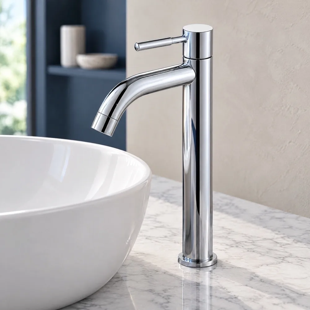 Chrome Basin Mixer Single Cold Faucet 304 Stainless Steel Build Porcelain Disc Valve Core Drip-free Performance