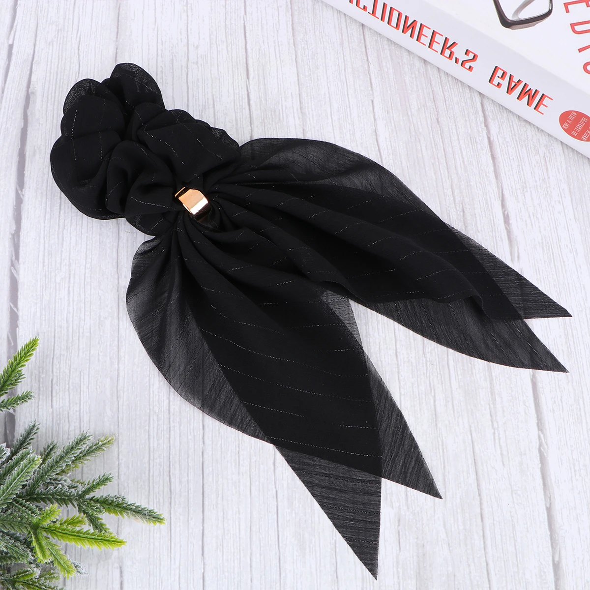 

Elastic Double Layer Bowknot Cloth Tie With Buckle Long Ponytail Holder For Women Girls Sky-Blue Color Stylish Rope For Long