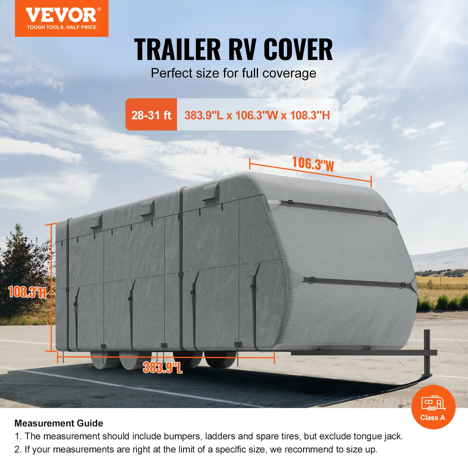 VEVOR Travel Trailer Cover 28-31 ft RV Cover Top 300D Oxford Fabric Camper Cover with Storage Bag Repair Patche Strap&Tire Cover