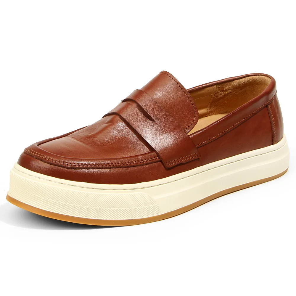 

High Quality Retro Washed Horsehide Casual Shoes Men's Loafers All Made Genuine Leather Brown Black