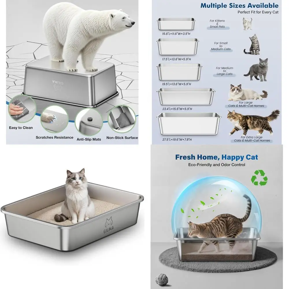 

Extra-Large Metal Cat Litter Box, XXL Size with High Sides, Odor-Free, Non-Stick, Easy Clean for Large Cats & Multi-Cat Homes