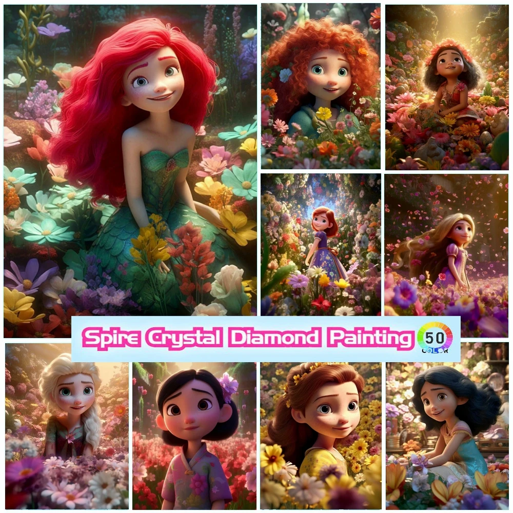 Disney Princess Crystal Diamond Painting Kit Pretty Cartoon Girl Animal Movie Art Cross Stitch Set Mosaic Home Decor Kids Gift