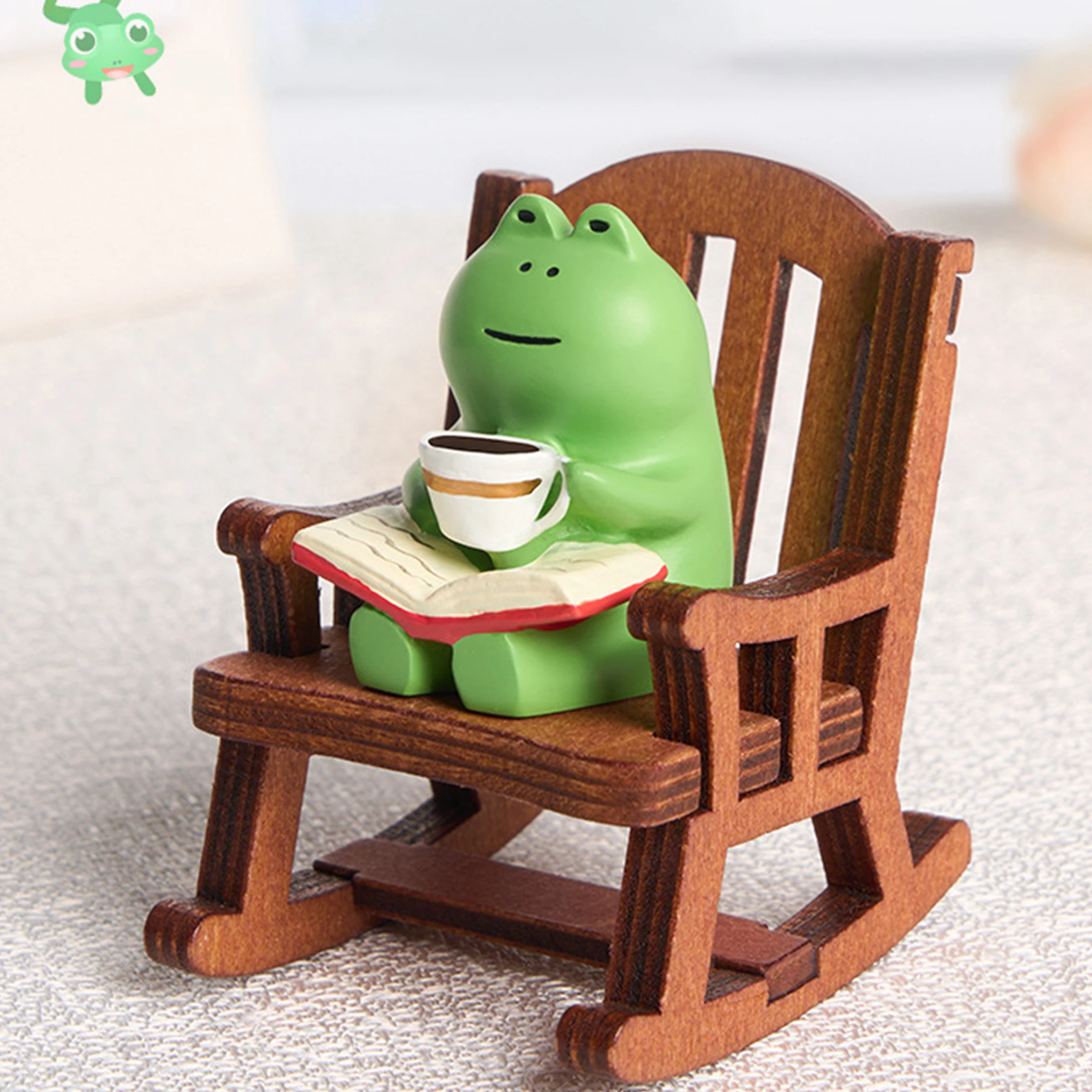 2PC Frog Rocker Chair Cute Japanese Healing Small Decoration Office Desktop Decoration Car Center Control Decoration