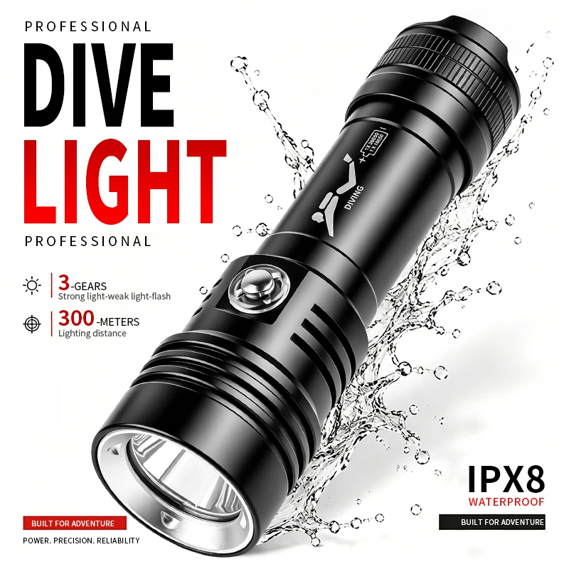 1500LM XHP70 LED Scuba Diving Flashlight Underwater 30M Torch Diver Lantern 18650 26650 AAA Submarine Spearfishing Light  IPX8
