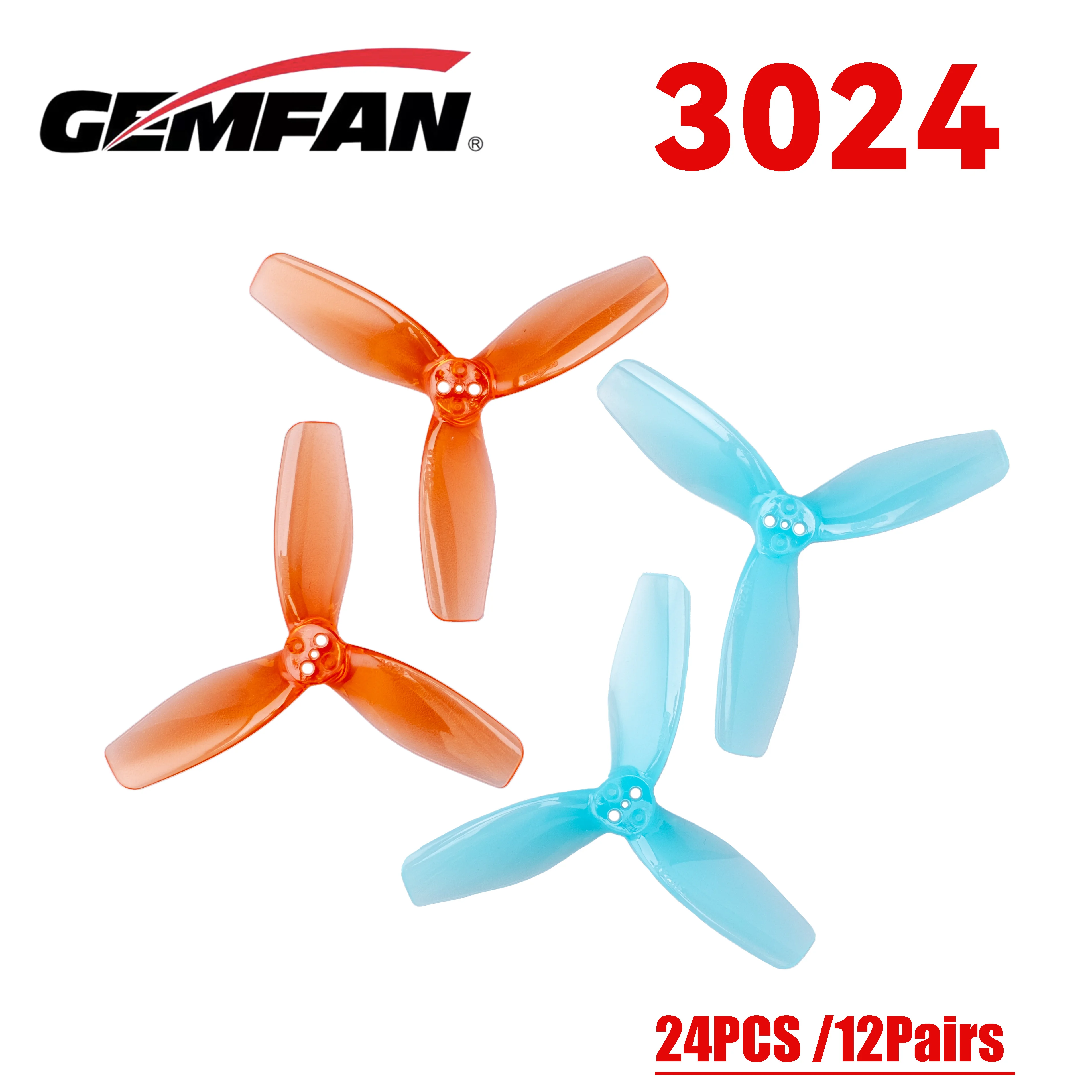 24pcs /12pairs Gemfan 3024 3 Blade/ tri-blade FPV Propeller 1408 Motor 1.5mm T-mount 76mm Pitch For F9A-B FPV RC Drone Soccer