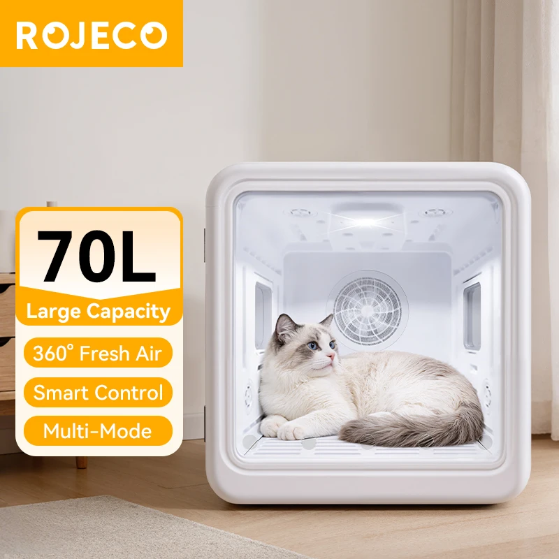 ROJECO Automatic Pet Drying Box 70L Smart Temperature Control Drying Pet Hair Grooming For Dog Cat Dryer 4 Speeds Ultra Quiet