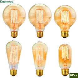 6 pz/lotto lampadina Edison retrò C35 T45 ST64 G80 G95 A60 luce a filamento 40W E27 ampolla Vintage lampada a incandescenza luci Decorative