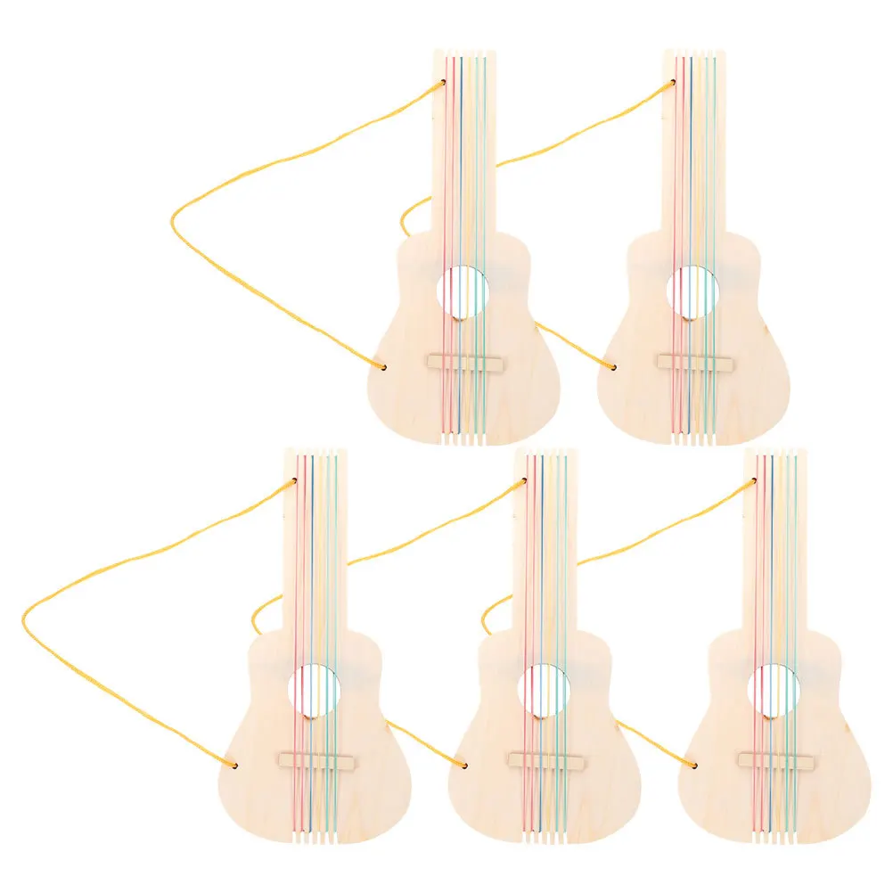 

5Pcs Unfinished Wooden Guitar DIY Blank for Children Painting Craft Music Instrument Handmade Project Smooth Safe Surface Ideal