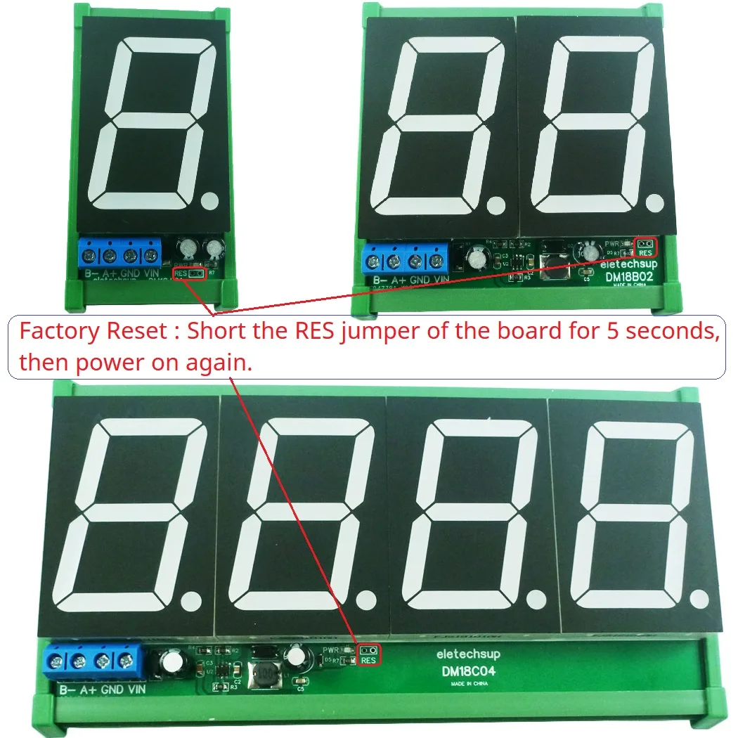 With DIN shell RS485 Modbus RTU PLC Digital Tube LED Board DC 12V 24V 1.8 inch 1-4 Bit ASCII Characters Letters Display Module