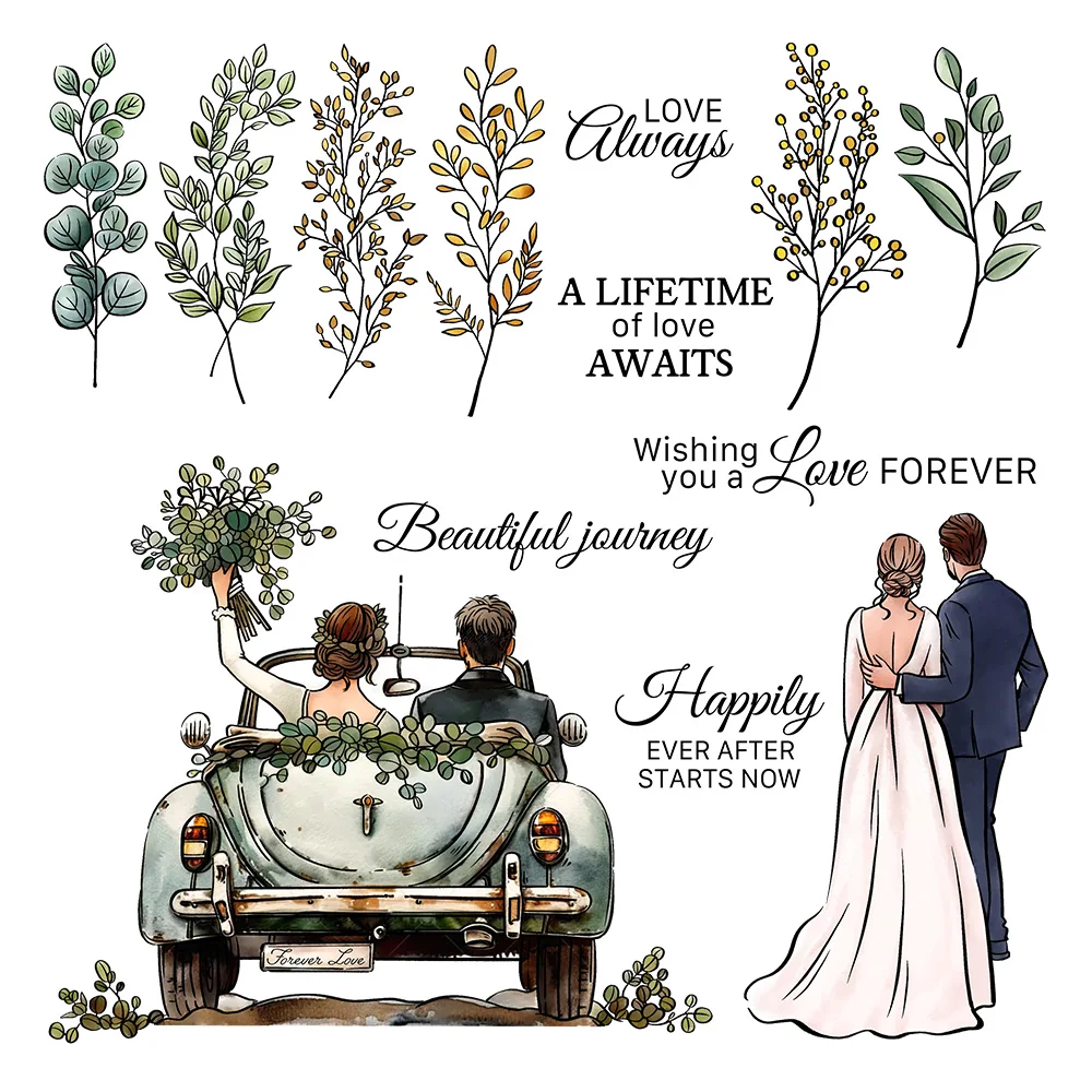 Mangocraft Wedding Love Couples With Car Cutting Dies Clear Stamp DIY Scrapbooking Metal Dies Silicone Stamp For Cards Albums