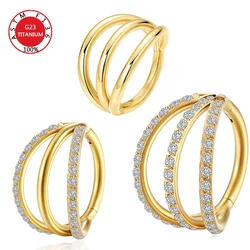 G23 Titanium 3 Layers Nose Rings Piercing Septum Hinge Segment Helix Cartilage Tragus Ear Cuff Earrings Body Jewelry for Women