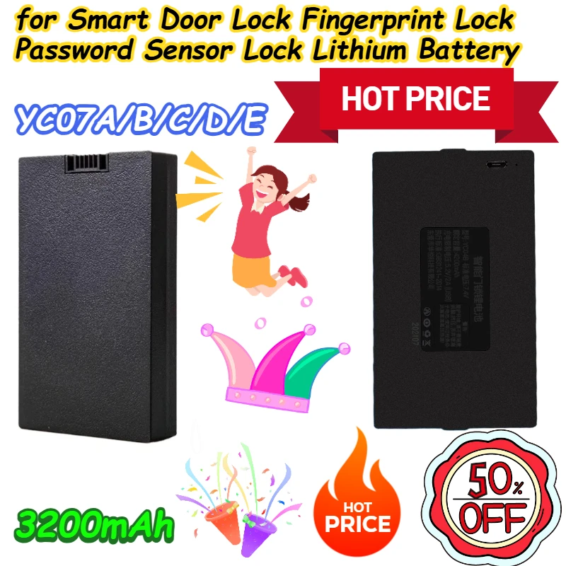 

7.4V 3200mAh YC07A/B/C/D/E for Smart Door Lock Fingerprint Lock Password Sensor Lock Lithium Battery