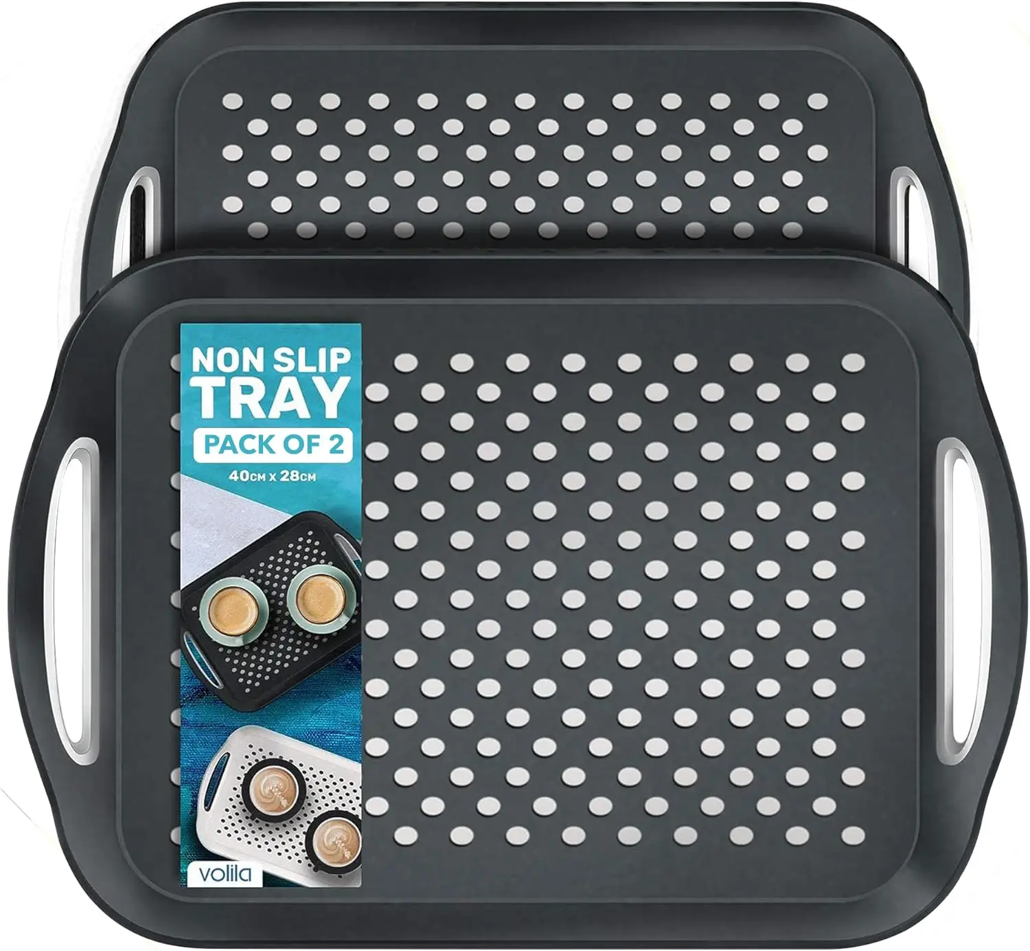 

2-упаковка нескользящих подносов для ужина с ручками — черные подносы для сервировки еды на диване