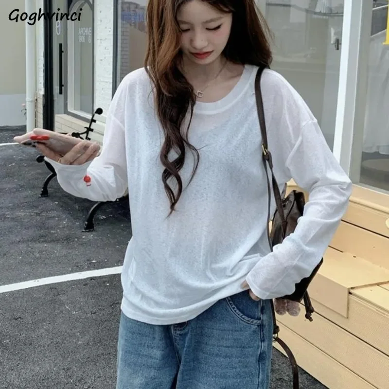 See-through T-shirts Women Loose Fit Sun-proof Leisure Korean Fashion High Street Chic Classic Sexy Spicy Girls Summer Tops Ins