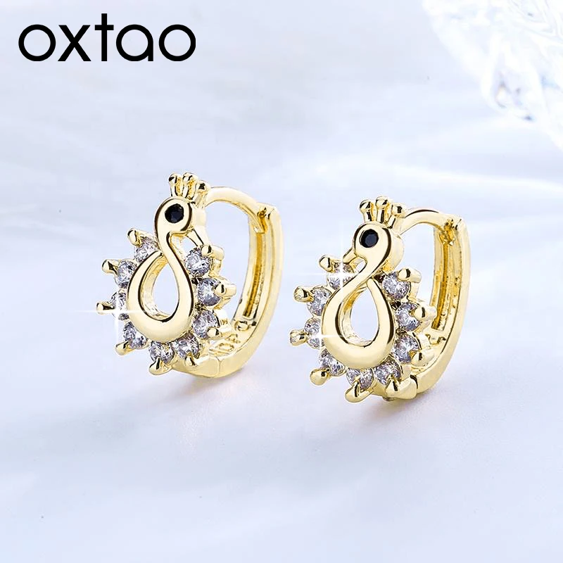 OXTAO 14K Gold Filled Hoop Earrings 2.3mm&1.5mm D VVS1 Moissanite Peacock-style Earrings Jewelry for Women Anniversary Gifts