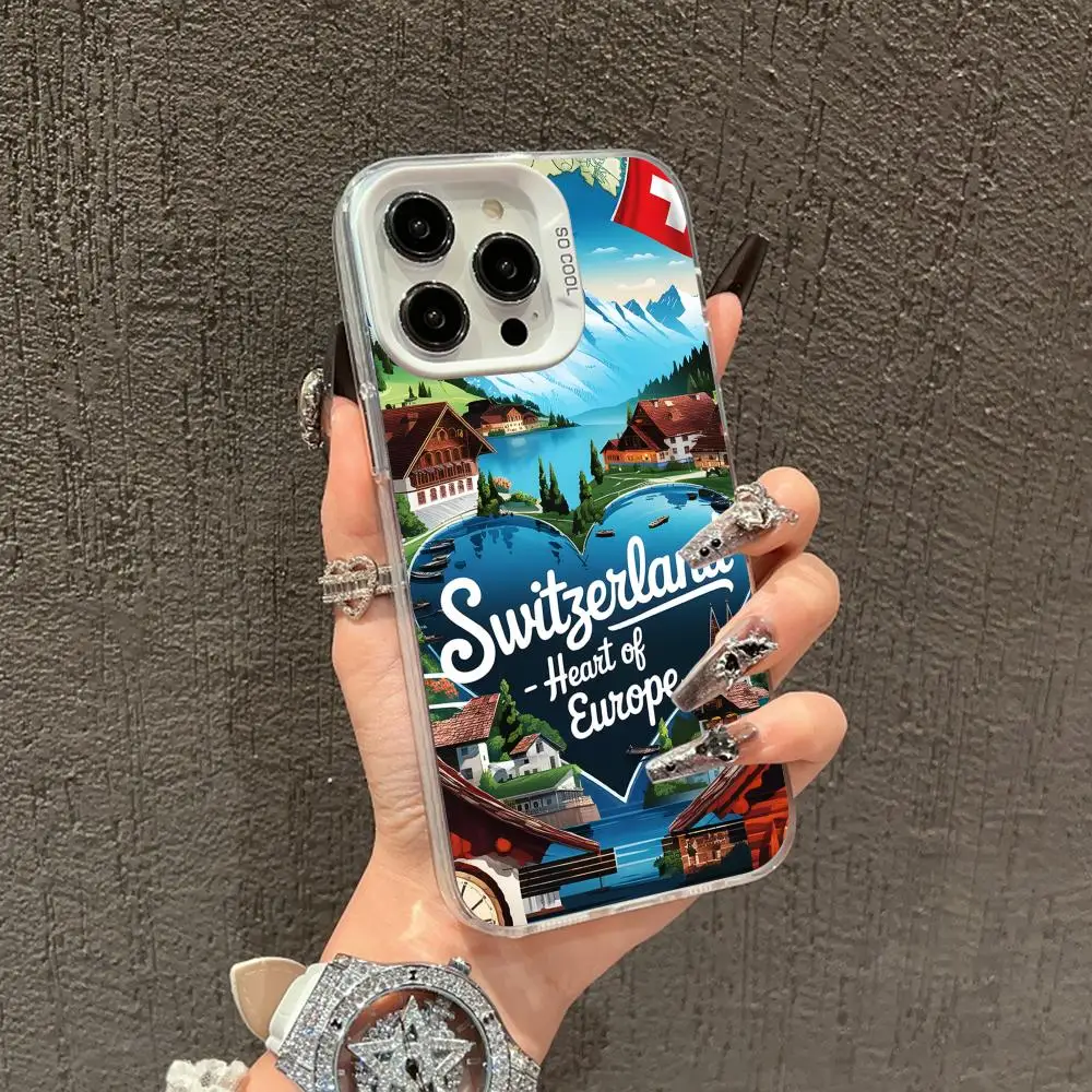 سويسرا العلم قضية الهاتف المحمول آيفون 17 16 15 14 13 12 11 X XR XS 8 7 برو ماكس زائد غطاء أبيض شفاف غطاء فاخر