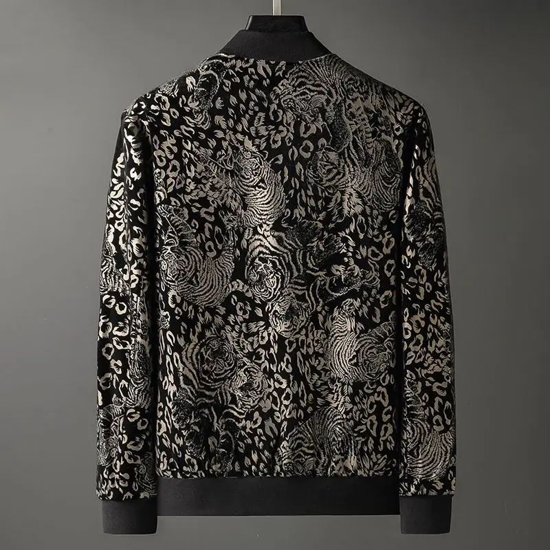 Men's autumn and winter new trendy brand printing casual jacket trendy color velvet plus size versatile handsome jacket