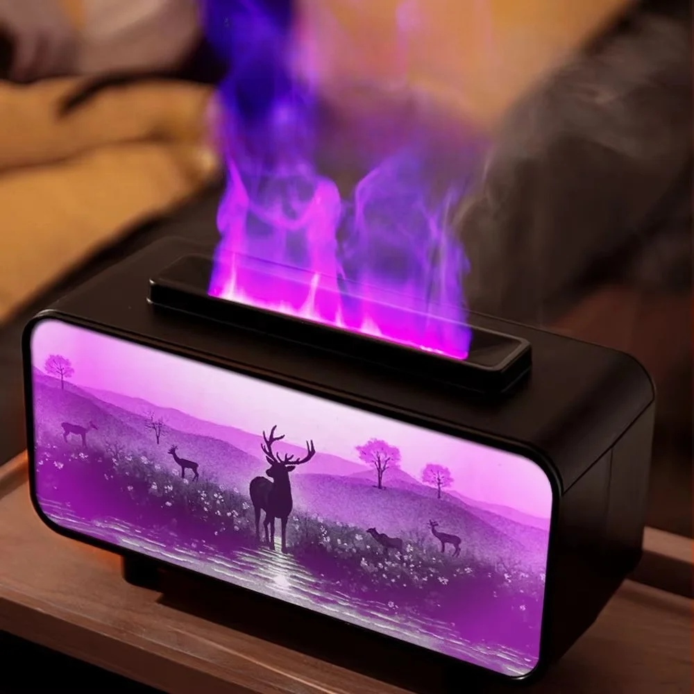 Home Bedroom Simulated Fireplace Flame Humidifier Aroma Diffuser Automatic Scent Sprayer Ambient Mood Light