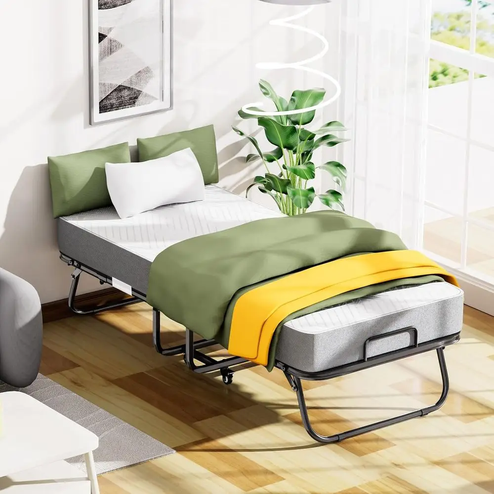 

Portable Twin Size Folding Bed with 5.2 Mattress, Storage Cover, and Metal Frame - Extra Length for Adults