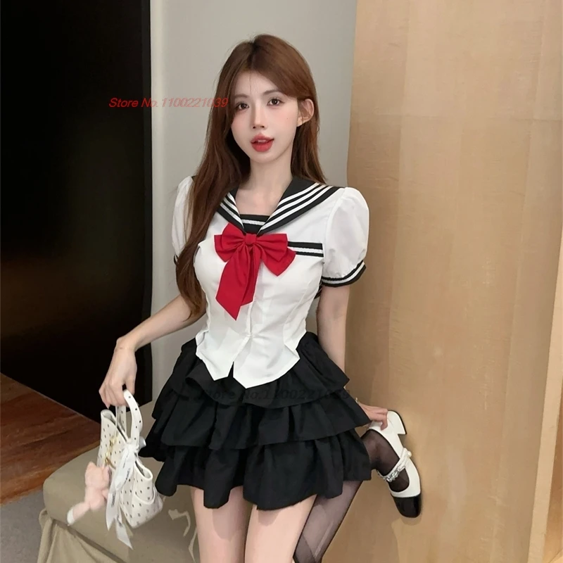 2024 Japans Schooluniform Pak Matroos Jk Basic Cartoon Meisje Matroos Uniform Strik Plooirok Kostuum Meisje Student Jk Uniform