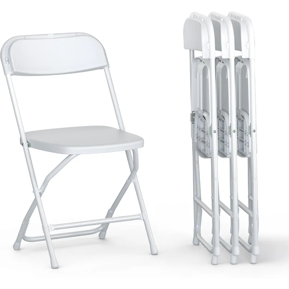 

4 PACK White Foldable Plastic Chair | Folding & Stackable | 350 lbs Capacity Steel Frame Seats for Indoor Outdoor | Commercial U