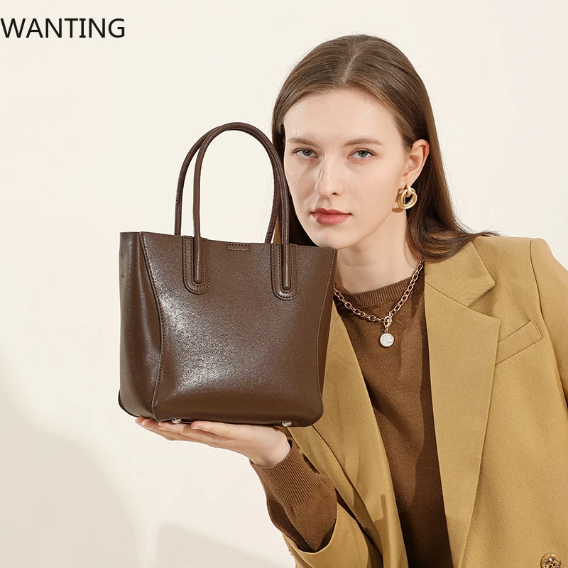 

Vintage Cowhide Women's Bucket Bag Luxury Designer Shoulder Bags Genuine Leather Women Handbags Large Capacity Crossbody Bag