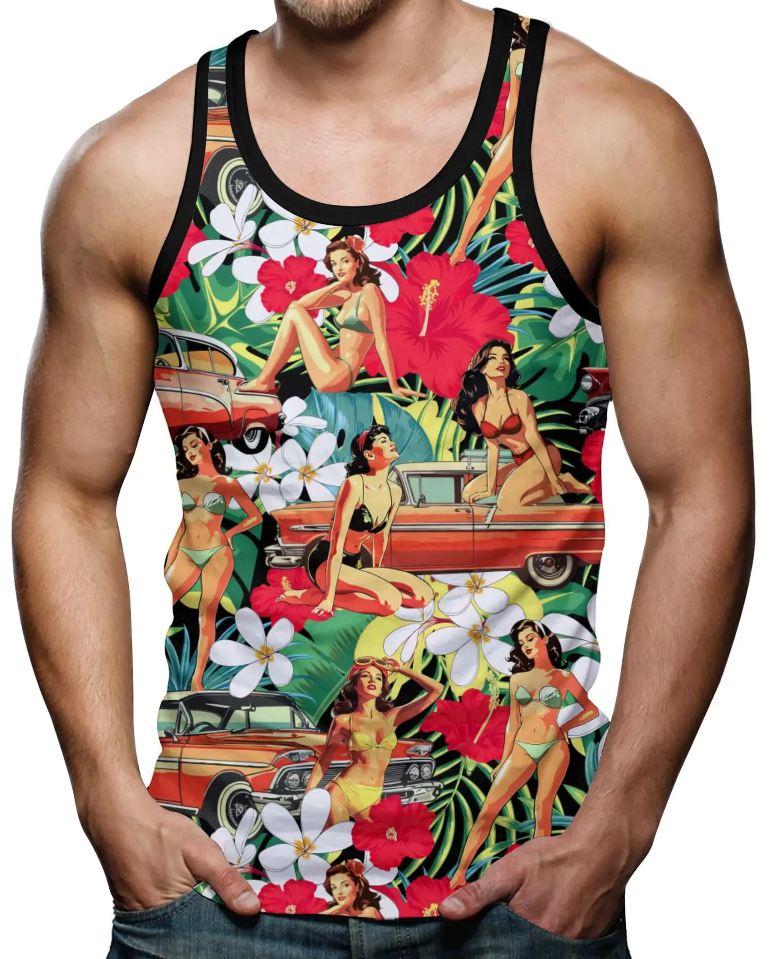 Hawaiian Tank Tops Funny Gorilla Floral 3D Print Men's Streetwear Oversized Fitness Gym Vest Beach Sleeveless Tops Man Clothing