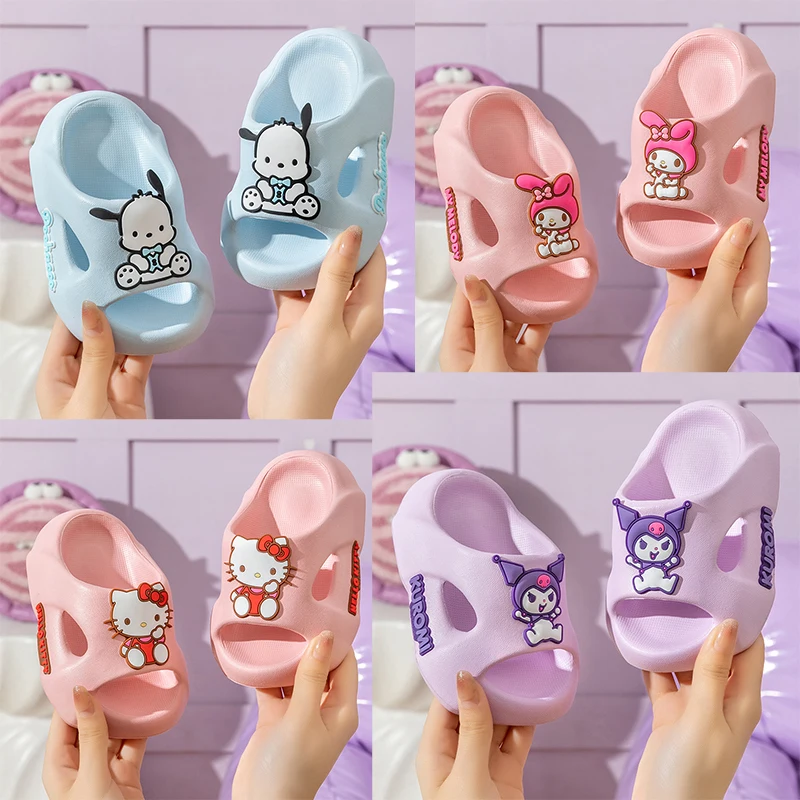 Sanrios Anime Kuromi Children Slippers Kawaii Cinnamoroll Summer Anti Slip Casual Sandals Cute My Melody Beach Shoes Girl Gift