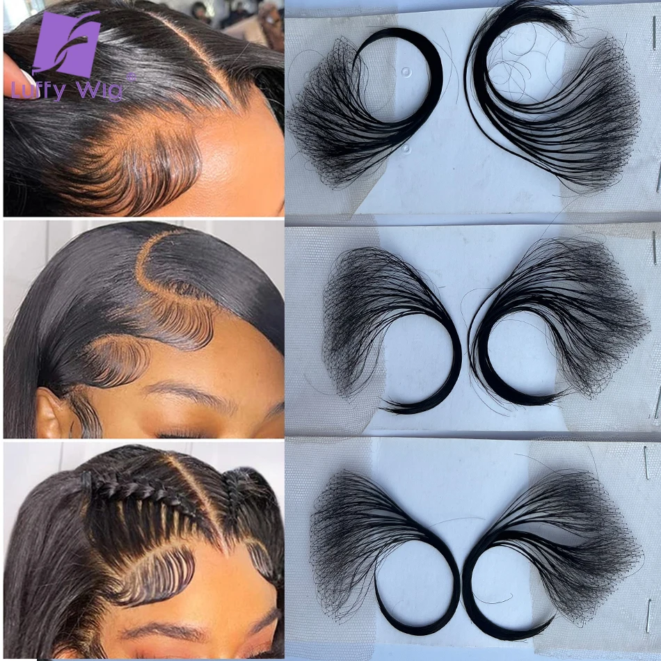 Curly HD Lace Baby Hair Edge Stripes Human Hair 4 Pieces Reusable Swiss Lace Hairline Natural Color for Women