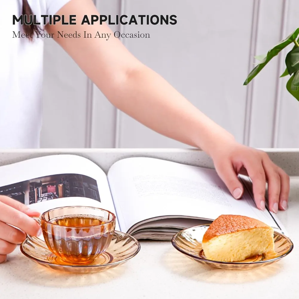 

Glass Tea Cups and Saucers Set of 6, Glass Coffee Mugs with Stainless Steel Spoon
