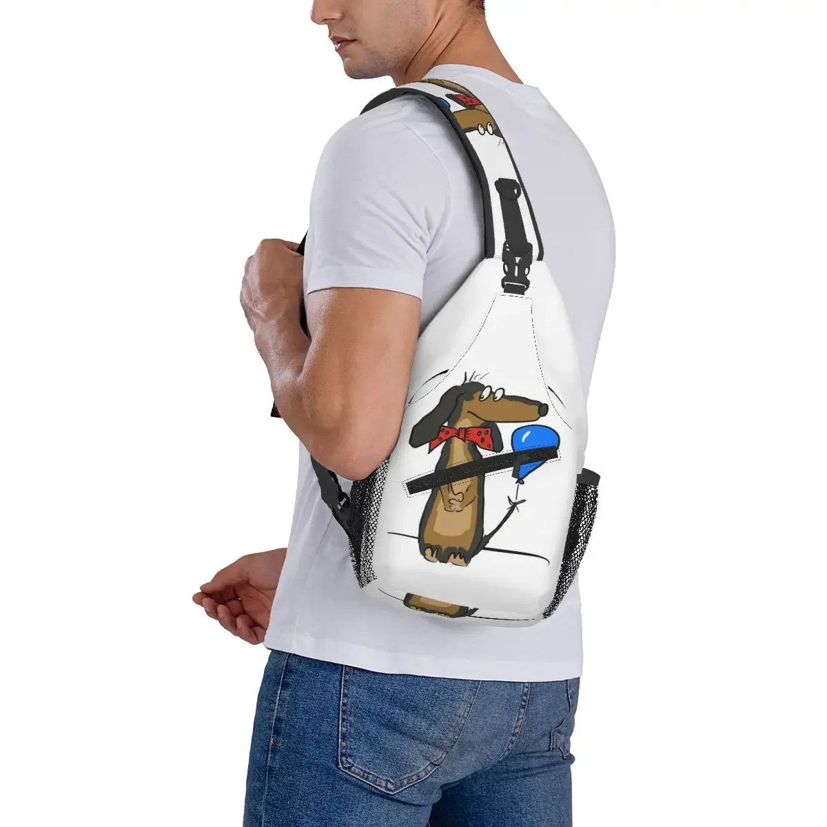 Dachshund Sausage Dog Chest Bag Men Sling Crossbody Backpack Chest Bag Traveling Hiking Daypack Shoulder Bag