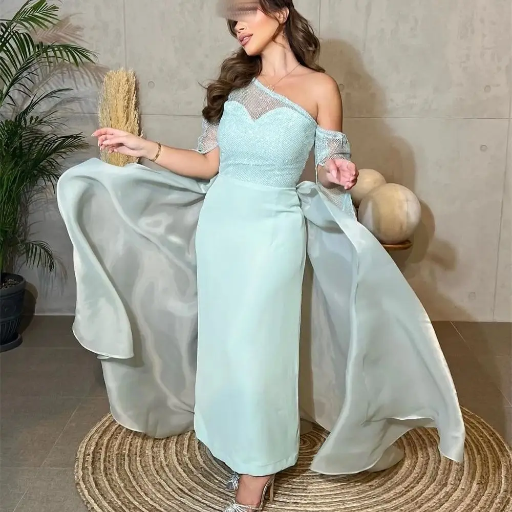 

Prom Dresses Fashion One Shoulder Sheath Party Dress Sleeve Floor Length Off the Shoulder Formal Evening Gowns vestido festa