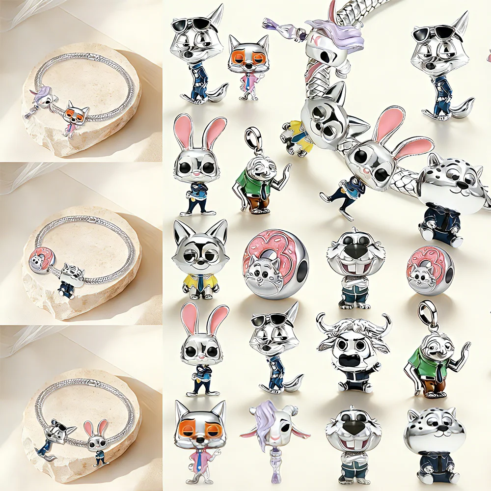 

DIY Серебряные шармы-бусины серии «Зоопарк» (кролик, лиса, корова, леопард, пончик, антилопа, бурундук) для оригинальных браслетов Snake Bone, ювелирные изделия, подарки
