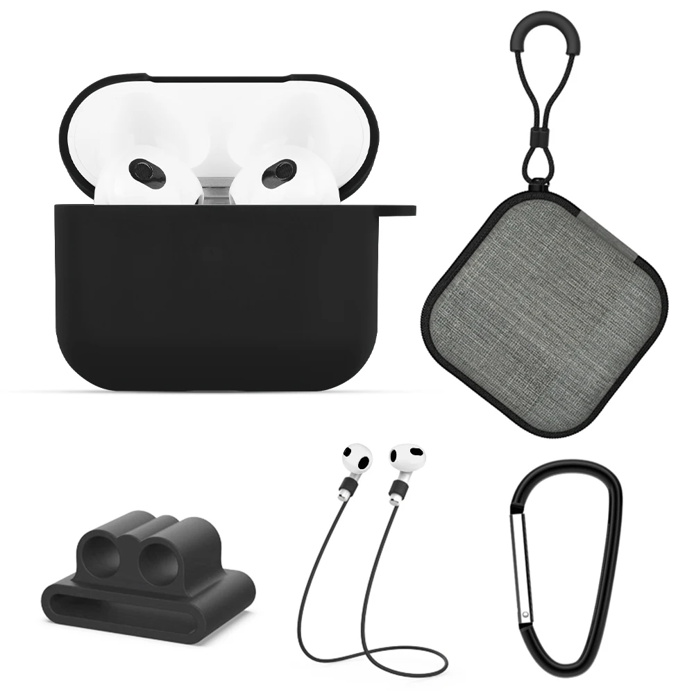 5pcs/set Anti Scratch Earphone Protective Silicone Case Set For Apples Airpods 3 Wireless Headset Covers Anti-lost Accessories