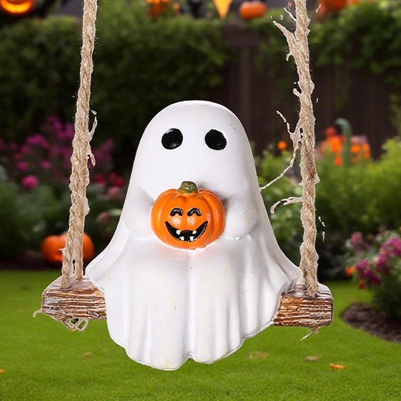 

Resin Halloween Skeleton Pumpkin Garden Home Decorative Pendant White Ghost Pumpkin Halloween Party Decor Handicraft DIY