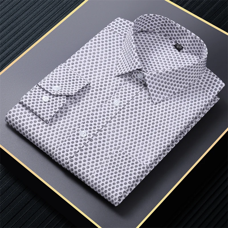 Men Light Blue Striped Dress Shirt Thin Stretch Soft Print Long Sleeve Slim Fit Formal Business Office No Ironing Man Clothing