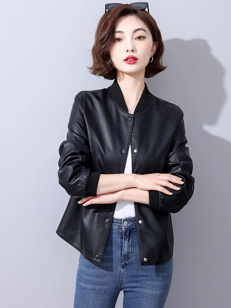 本革またはジャケット女性用韓国カジュアルシープスキンコート秋の新作通勤風スリムフィット