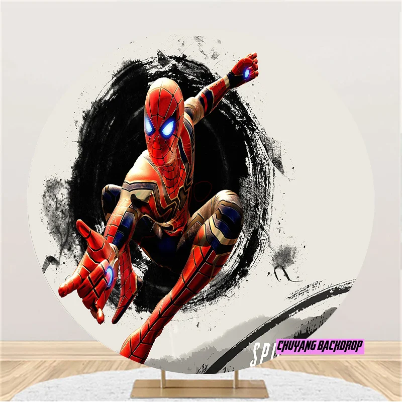 Spiderman Theme Disney Custom Birthday Decoration Happy Birthday CircleBackdrops Wall Kids Holiday Party Round Background Covers