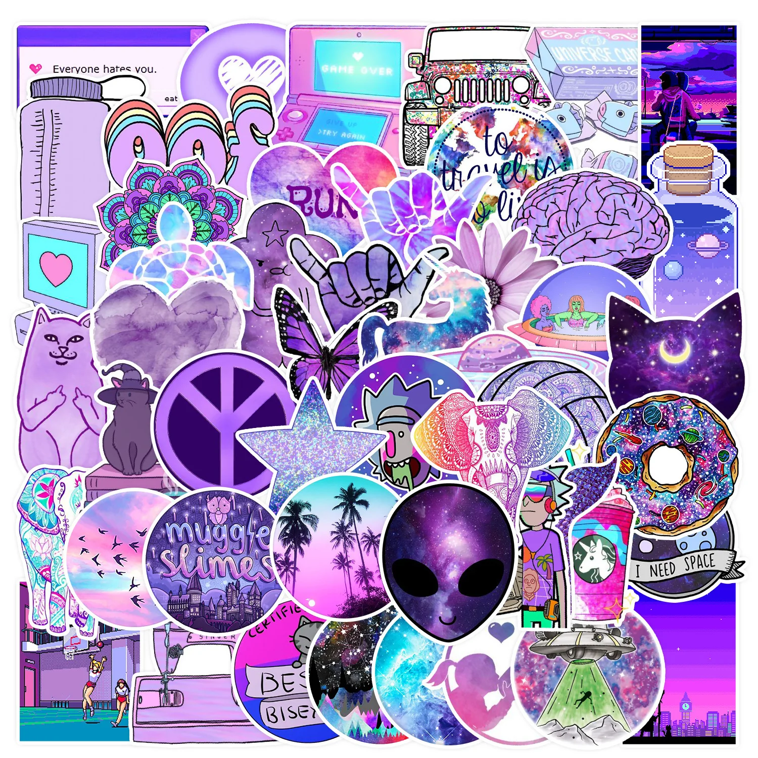 

50Pcs Purple Small Fresh Series Graffiti Stickers Suitable for Laptop Helmets Desktop Decoration DIY Stickers Toys Wholesale